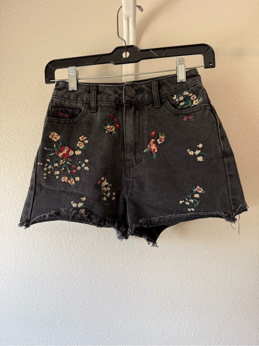 Banjara Floral Embroidered Black Denim Shorts
